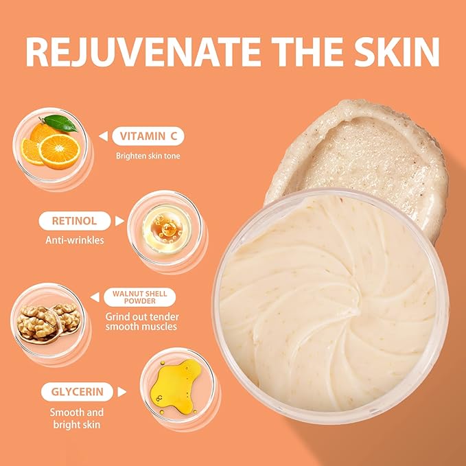 Vitamin C and Retinol Facial Scrub Face Scrubs Exfoliating Face Wash Vitamin C Facial Body Scrub Microdermabrasion Exfoliate Exfoliator for Blackhead Ingrown Hair KP Bump Eraser Exfoliant 3.5OZ