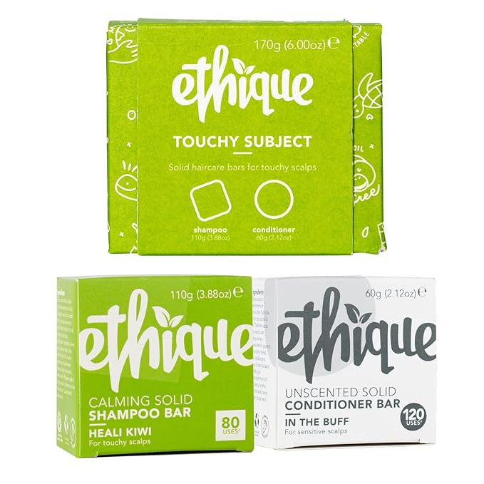 Ethique Touchy Scalps Giftpack- Calming Shampoo Bar & Conditioner Bar Set for Dry, Flakey & Itchy Scalps -Vegan, Eco-Friendly, Plastic-Free, Cruelty-Free, 6 oz (Set of 2)
