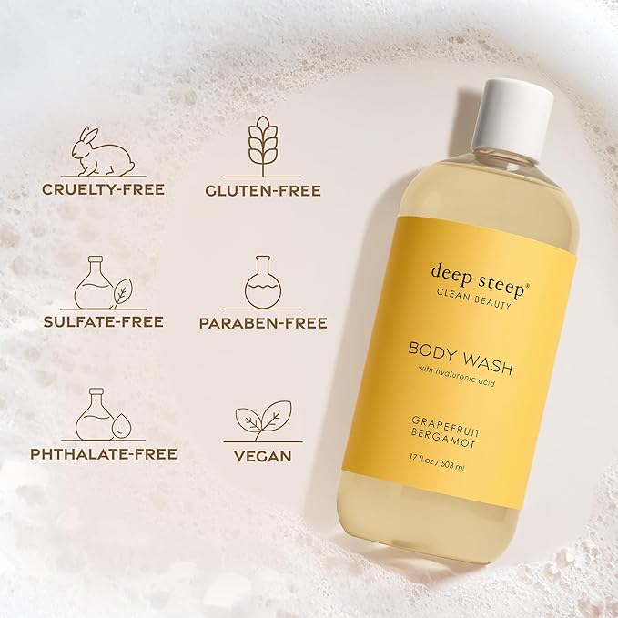 Deep Steep Body Wash, Lemon Cream, 17 oz – Hydrating Shower Gel with Hyaluronic Acid, Shea Butter, Aloe Vera & Argan Oil – Vegan, Clean Beauty, Clean & Refreshed Skin