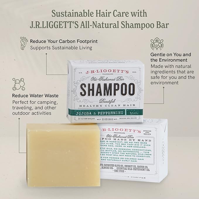J·R·LIGGETT'S All-Natural Shampoo Bar, Jojoba & Peppermint Formula-Supports Strong & Healthy Hair-Nourish Follicles with Antioxidants & Vitamins-Detergent and Sulfate-Free, Set of Three,3.5 Ounce Bars