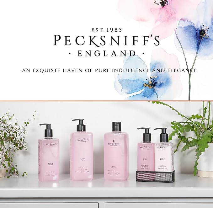 Hand Wash & Body Lotion Caddy Set (Rose & Peony) - 10.1 Fl Oz Each - Gentle Cleanser for Sensitive Skin - Moisturizing & Hydrating Hand Cream - All Natural Cruelty Free Body Wash - Pecksniff’s