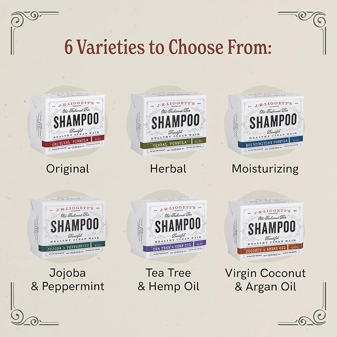 J·R·LIGGETT'S All-Natural Shampoo Bar, Jojoba and Peppermint Formula-Supports Strong and Healthy Hair-Nourish Follicles with Antioxidants and Vitamins-Detergent and No Sulfate, One 3.5 Ounce Bar