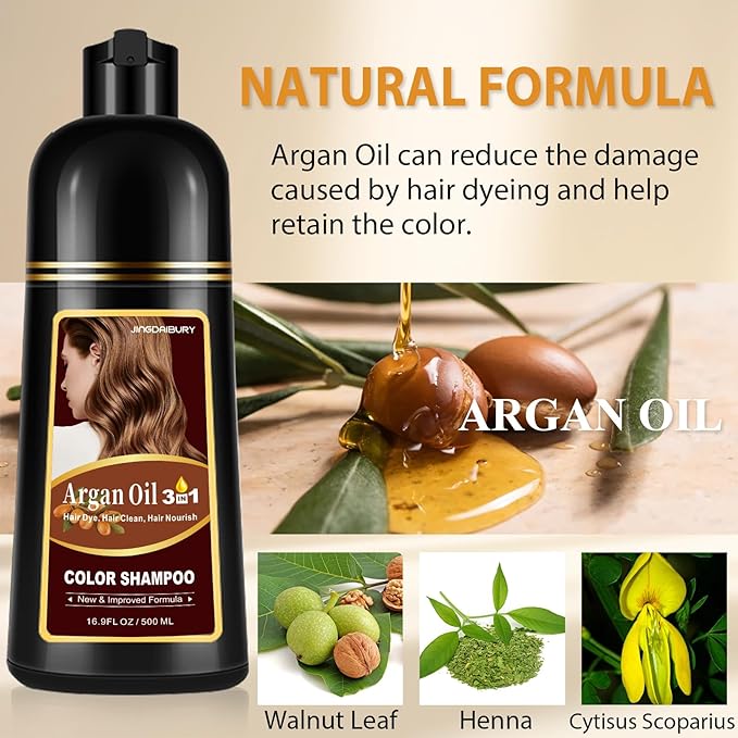 Blonde Brown Hair Dye Shampoo, 4 Weeks of Vibrant Color, 3 in 1 Argan Oil Color Shampoo Hair Dye for Women & Men, Magic Hair Color Shampoo for Gray Hair, Semi-Permanent Hair Color, Easy to Use, 500Ml