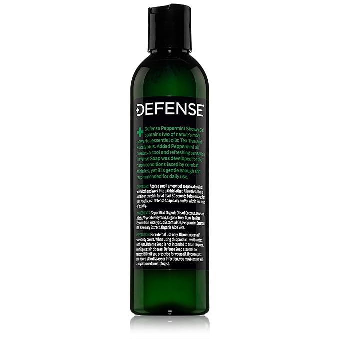 Defense Soap Organic Peppermint Body Wash | All Natural Mint Shower Gel with Tea Tree Oil, Eucalyptus Oil. Wrestling Inspired, For All Mens & Womens Skin Types. 8 oz (Pack of 2)
