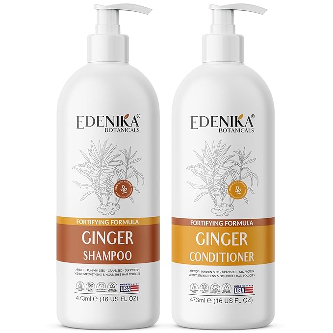 Ginger Shampoo and Conditioner Set, Fortifying Formula with Certified and Organic Ingredients Naturally Nourish, Smooth and Detangle Hair 16oz Each