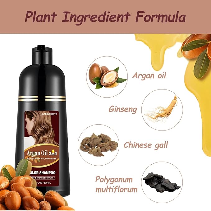 Argan Oil Chestnut Brown Hair Dye & Shampoo - 16.9 Fl Oz, 3 in 1 Easy To Use Semi-Permanent Hair Color