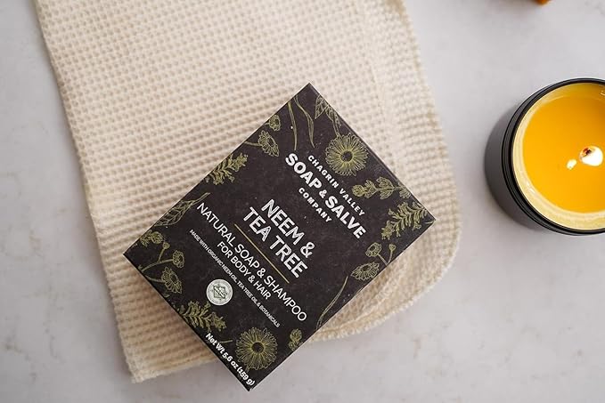 Chagrin Valley Soap & Salve Neem & Tea Tree Organic Soap & Shampoo Bar – Soothe Dry, Itchy, Irritated Skin - Sulfate Free - For Body & Hair Vegan Shampoo Natural, Large 5.6 oz Bar - 3PK