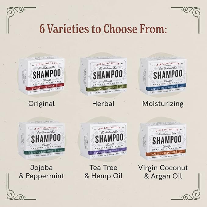 J·R·LIGGETT'S Shampoo Bar for Hair, Jojoba and Peppermint Formula, Bar to Supports Strong Healthy Hair Growth, Nourish Follicles, Antioxidants, Vitamins, Sulfate-Free, 2 Pack 3.5 oz
