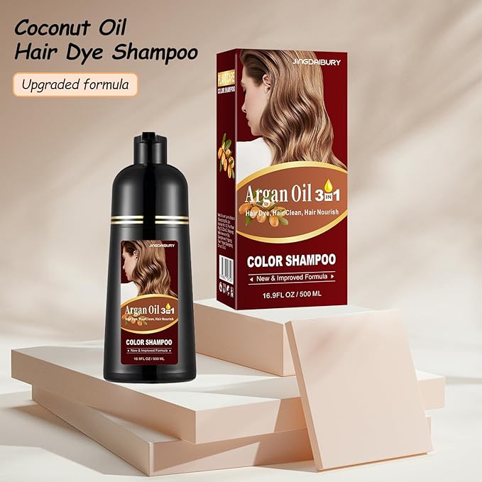 Argan Oil Chestnut Brown Hair Dye & Shampoo - 16.9 Fl Oz, 3 in 1 Easy To Use Semi-Permanent Hair Color