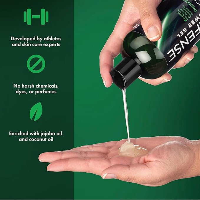 Defense Soap Organic Peppermint Body Wash | All Natural Mint Shower Gel with Tea Tree Oil, Eucalyptus Oil. Wrestling Inspired, For All Mens & Womens Skin Types. 32 oz