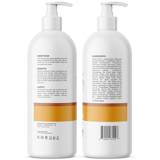 Ginger Conditioner with Apricot, Pumpkin Seed & Grapeseed, 16 fl oz, Fortifying & Nourishing Formula, Vegan, Sulfate-Free, Paraben-Free, for All Hair Types