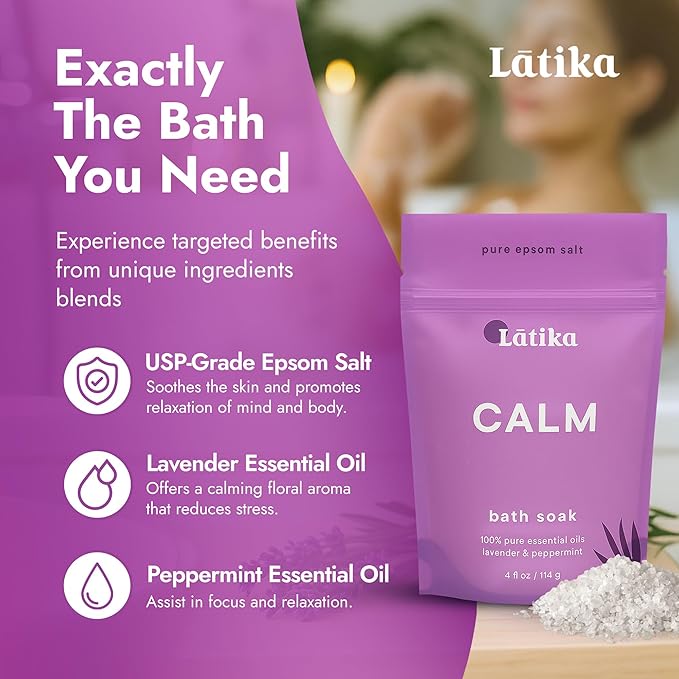 Soaks Set of 3 - Calm Bath Soaks with Lavender & Peppermint, Moisturizing Epsom Salt Soak for Stress Relief, Relaxation, and Skin Nourishment, at-Home Spa Retreat Gift