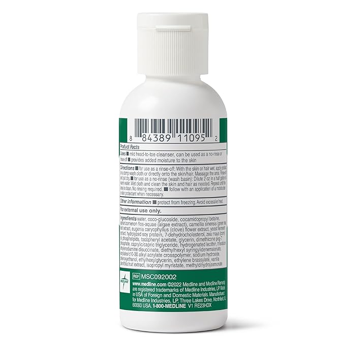 Medline Remedy Clinical Hydrating Shampoo & Body Wash (2 fl oz), 96 Count, Vanilla Scent, Cleanser, No-Rinse, Adults, Kids, Shower Or Bedside, Dimethicone, Sulfate Free