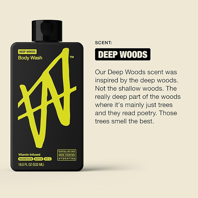 W By Jake Paul Exfoliating Body Wash for Men, Vitamin-Infused, Hydrating Shower Gel, Deep Woods, 18 fl oz