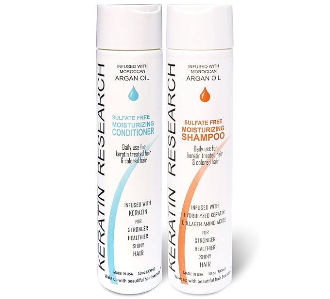 Keratin Research Natural Argan Oil Infused Sulfate Free Shampoo and Conditioner 2 bottles Value Set for Keratin Treatments, Maintainance After Care, post treatment shampoo Conditioner (300ml 2 pack)