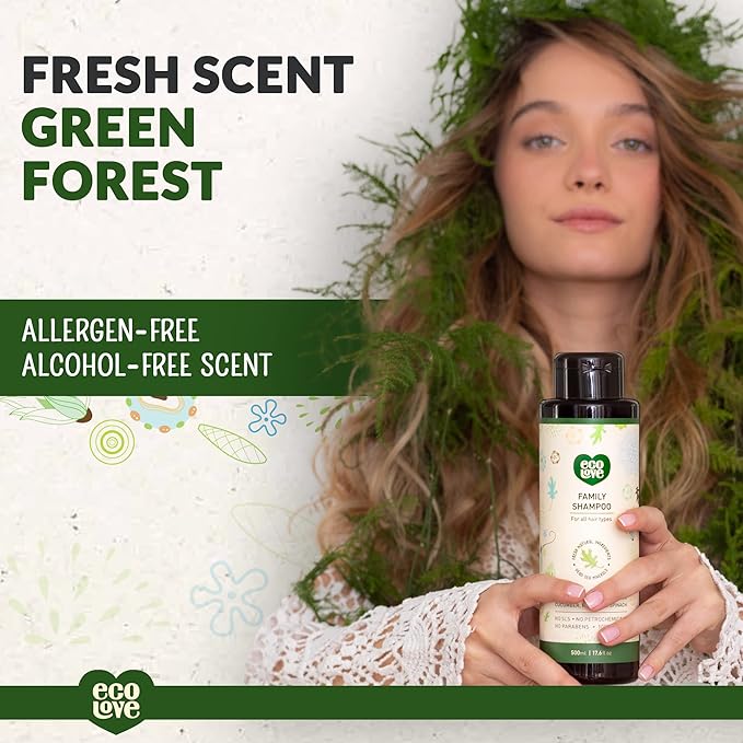 ecoLove - Natural Shampoo for All Hair Types,Sodium lauryl sulfate Free, Vegan & Cruelty Free Shampoo, Organic Cucumber Extract, No SLS or Parabens, 17.6 oz