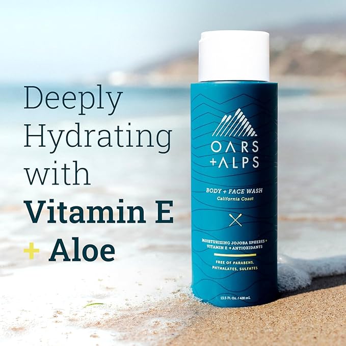 Oars + Alps Body Wash for Men, Mens Body Wash with Vitamin E and Antioxidants, Moisturizing, Hydrating, Paraben & Sulfate Free Cleanser, California Coast, 1pk