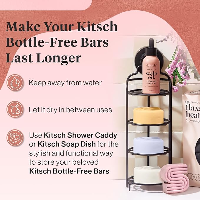 Kitsch Castor Oil Shampoo and Conditioner Set for Dull & Dry Hair - Nourishing Bar Soap for Well-Balanced, Hydrated Hair, Vegan, Strengthening Hair Care, Paraben-Free & Sulfate-Free, Made in US - 2pcs