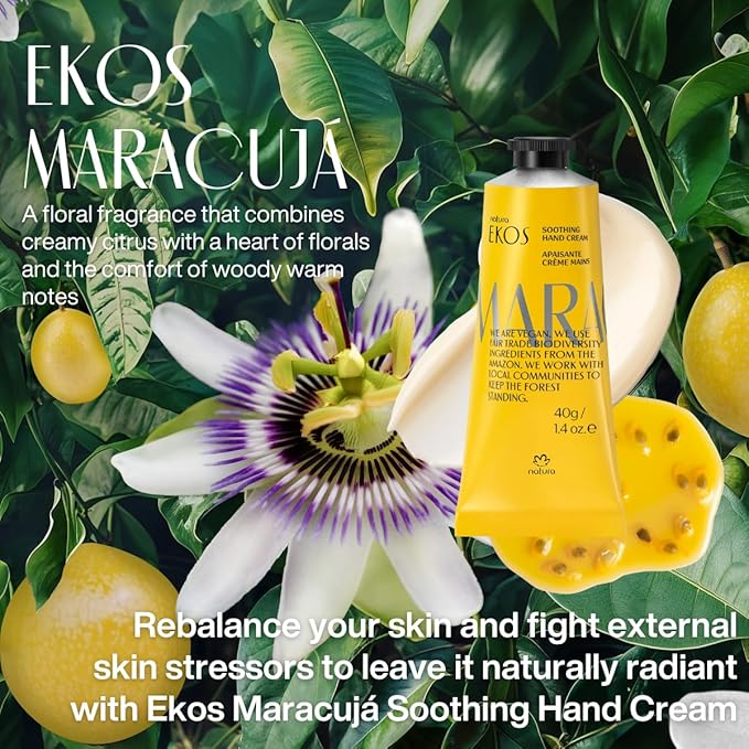 natura - Ekos Hand Cream Quartet Variety Pack, 4 Creams - (1) Maracujá, (1) Castanha, (1) Tukumã, (1) Açaí Hand Cream - Vegan Skin Care - Brazilian Beauty Secrets - Hand Care - 1.41oz (40g)