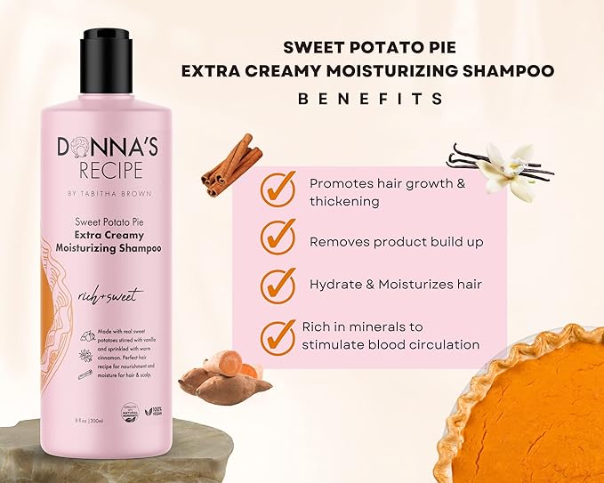 Donna's Recipe by Tabitha Brown | Sweet Potato Pie Extra Creamy Moisturizing Shampoo – Sulfate-Free, Deep Hydration, Vegan, 8 oz