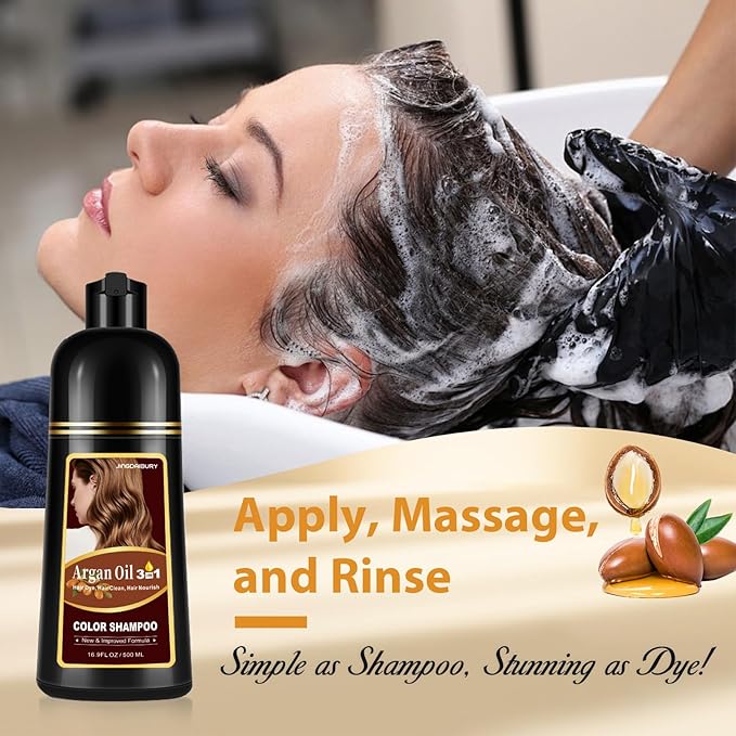 Blonde Brown Hair Dye Shampoo, 4 Weeks of Vibrant Color, 3 in 1 Argan Oil Color Shampoo Hair Dye for Women & Men, Magic Hair Color Shampoo for Gray Hair, Semi-Permanent Hair Color, Easy to Use, 500Ml