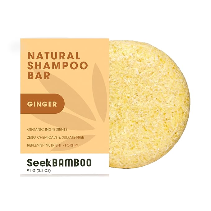 Seek Bamboo - Ginger Shampoo Bar – Stimulating & Nourishing with Avocado, Cocoa & Shea Butters, Plastic-Free for All Hair Types (Ginger)
