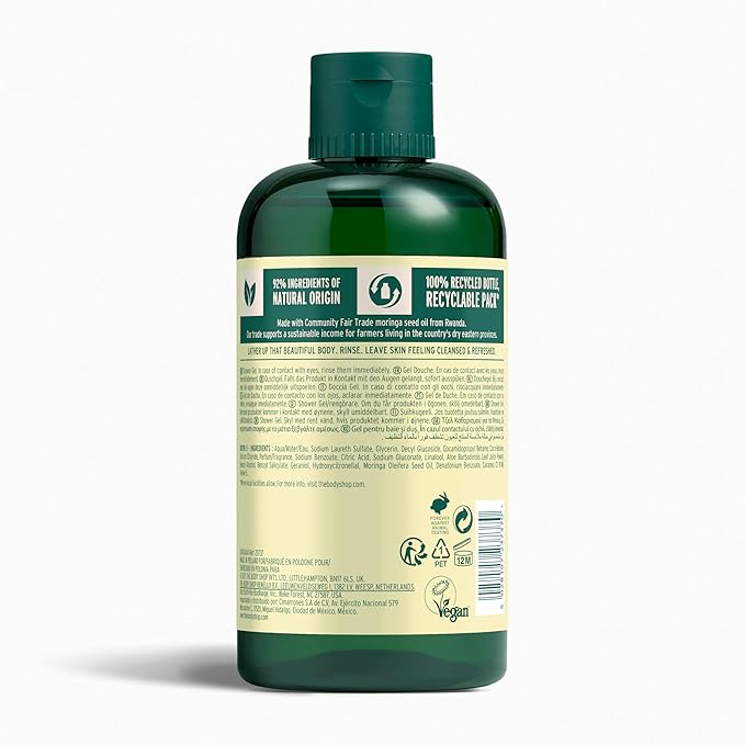 The Body Shop Moringa Shower Gel - Floral & Refreshing For All Skin - Vegan - 8.4 Fl Oz