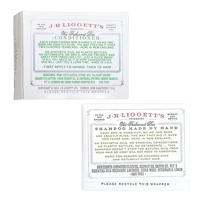 J.R.LIGGETT’S New Conditioner Bar 1.75oz + Two Herbal Formula Shampoo Bars 3.5oz Bundle | Natural Plant-Based Ingredients Leaves Hair Clean, Tangle-Free | Eco-Friendly, Biodegradable, Recyclable | USA