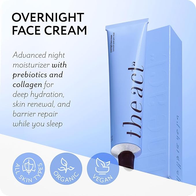 The Act Overnight Face Cream with Collagen & Prebiotics – Vegan Organic Anti-Aging Night Moisturizer for Men & Women - Deep Hydration, Barrier Repair, Sensitive & Mature Skin, 2 Fl Oz