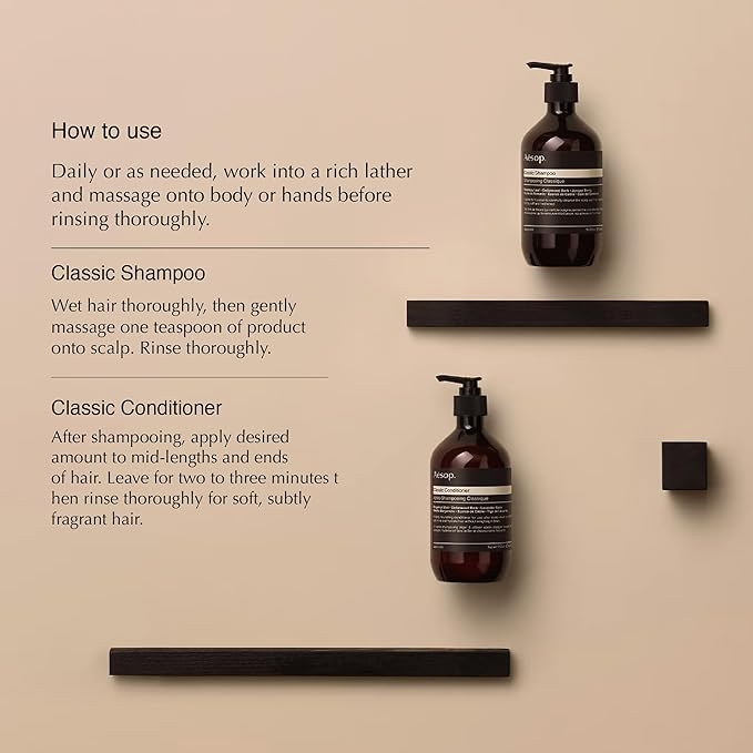 Aesop Classic Shampoo & Classic Conditioner Set | Adds Shine, Hydration, Softness to Hair | 500 mL / 16.9 oz