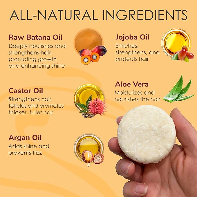 BATANA OIL Hair Growth Shampoo Bar | Pure Raw Honduras Oil | Hydrates & Improves Scalp Health, Enhances Growth | With Castor, Jojoba, Argan, Aloe Vera (2 Bars)