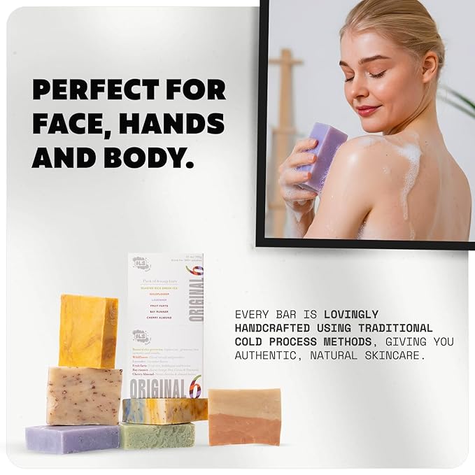 ILS Soap co. Original 6 Formulas - All Natural Bar Soap for men and women - Plant Based, Cold Process and Handmade in the USA for All Skin Types and conditions for face and body (6 Pack)