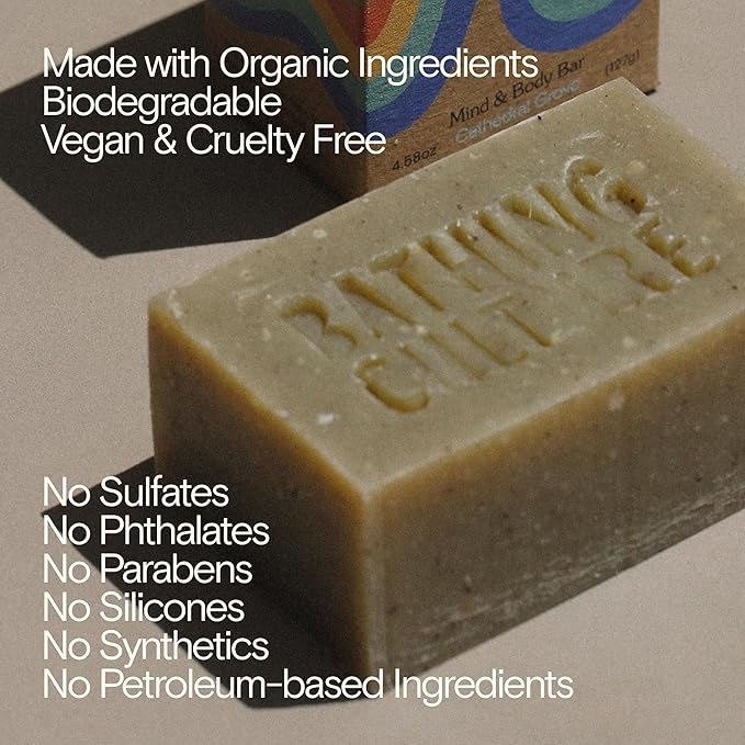 Bathing Culture, Natural Organic Soap Bar for Body, Exfoliating Bar Soap, Infused with Chlorella, Comfrey Root & Aloe, Natural, Biodegradable, Sustainable, Vegan Personal Care, 4.58 oz, 127 g