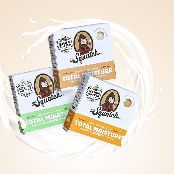 Dr. Squatch NEW Total Moisture Bar Soap for Men - No Added Fragrance Formulated for Sensitive Skin - Green Tea Butter (5 oz, 3-pack)