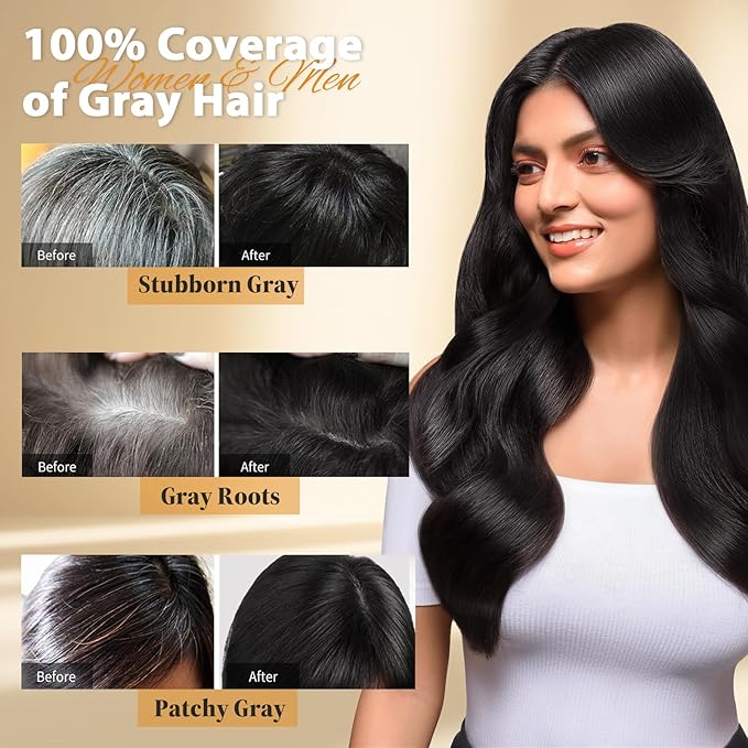 Natural Black Hair Dye Shampoo 3-in-1, 100% Gray Hair Coverage in Minutes, Argan Oil Hair Color Shampoo for Women Men, Hair Instant Dye Shampoo for Gray, Black Hair Shampoo, Champu Para Canas, 500 Ml