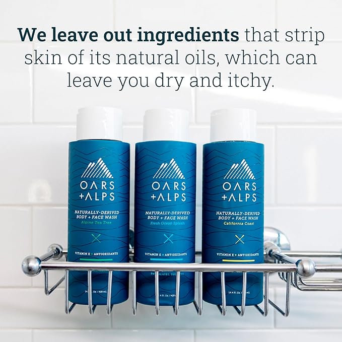 Oars + Alps Body Wash for Men, Mens Body Wash with Vitamin E and Antioxidants, Moisturizing, Hydrating, Paraben & Sulfate Free Cleanser, Fresh Ocean Splash, 1pk