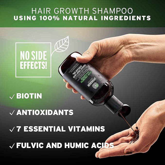 Hair Growth Shampoo - with Argan Oil and Fulvic Acid from Natural Nordic Peat Mud - No SLS, Parabens, Sulfate-Free - Biotin and Aloe Vera Treatment for Thinning and Damaged Hair