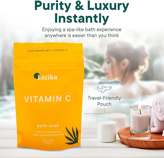 Soaks Set of 3 - Vitamin C Bath Soaks with Sweet Orange and Geranium Rose - Moisturizing Epsom Salt Soaks for Stress Relief, Detox, and Antioxidant Skincare - at Home Spa Retreat