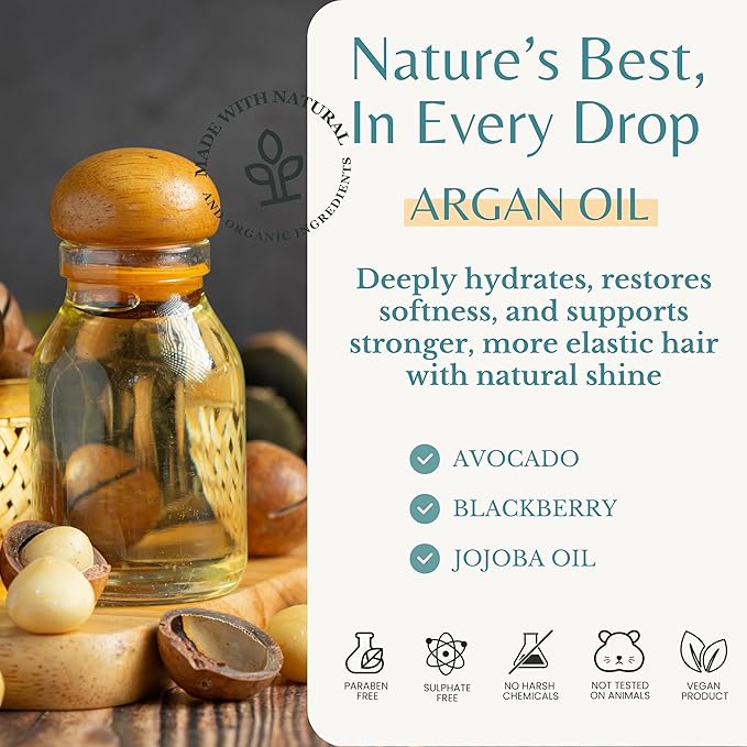 Argan Oil Shampoo & Conditioner with Biotin and Silk Protein, Deep Hair Hydrating & Nourishing, Sulfate-Free, Repairs Dry & Damaged Hair, Adds Shine & Detangles, 16 fl oz Each