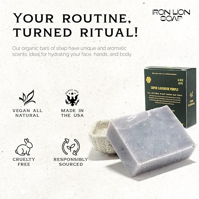 ILS Soap co - Lavender (Lavender Flower) All Natural Bar Soap for All Skin Types - Plant Based, Cold Process and Handmade in the USA (3 Pack)