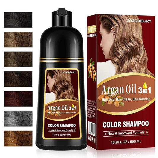 3-in-1 Hair Dye Shampoo Light Brown, Argan Oil Hair Color Shampoo for Gray Hair, Brown Instant Dye Shampoo for Women & Men, Natural Plant Hair Dye Kit Colors Hair in Minutes, Long-Lasting, Easy to Use