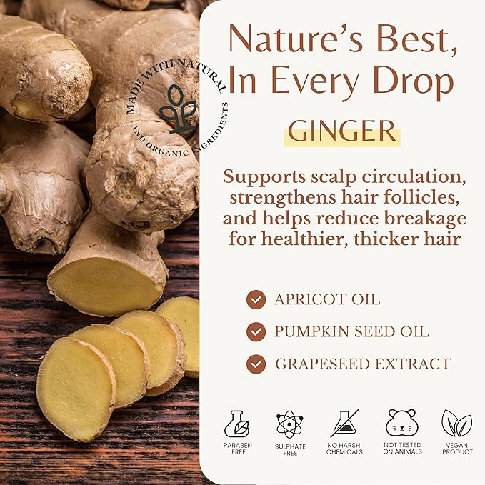 Ginger Shampoo with Biotin, Fortifying Formula, Promoting Hair Regrowth, Strengthening & Nourishing Scalp and Follicles, Restoring Softness and Shine, Paraben-Free, 16 fl oz