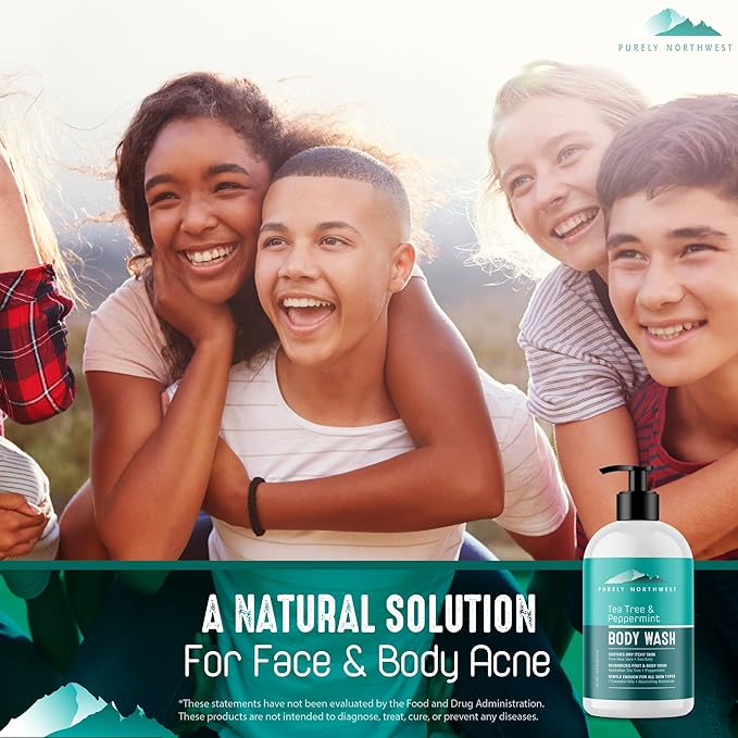 Purely Northwest Tea Tree Body Wash for Men and Women – Natural Tea Tree Oil Body Cleanser for Odor, Skin Irritations, Hydrating Shower Gel for Sensitive Skin, Gentle and Refreshing Body Wash