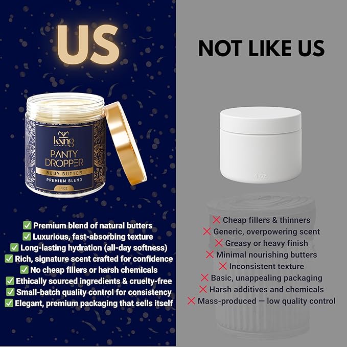 KXNG Cosmetics, Body Butter, Organic Skin Care for Men and Women, Body Moisturizer Lotions and Creams, Raw Shea Butter, Cocoa Butter, Mango, Coconut Oil, Hand, Foot, All Skin Types (Panty Dropper)
