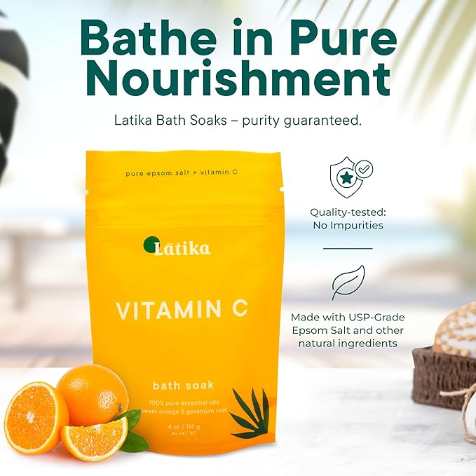 Soaks Set of 3 - Vitamin C Bath Soaks with Sweet Orange and Geranium Rose - Moisturizing Epsom Salt Soaks for Stress Relief, Detox, and Antioxidant Skincare - at Home Spa Retreat