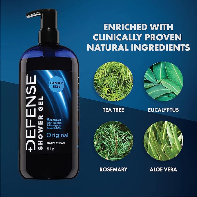 Defense Soap Body Wash 32 oz - Natural Shower Gel with Tea Tree Oil, Eucalyptus Oil, Rosemary and Aloe Vera, 32 Fl Oz (Pack of 1)