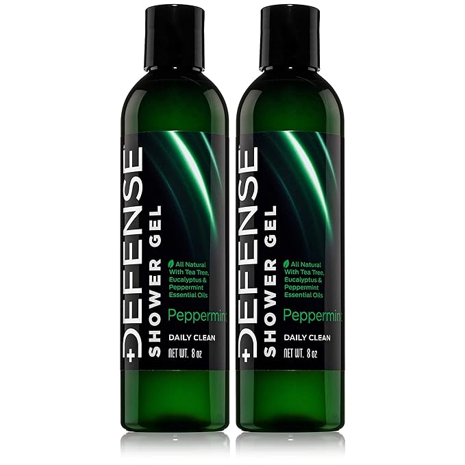 Defense Soap Organic Peppermint Body Wash | All Natural Mint Shower Gel with Tea Tree Oil, Eucalyptus Oil. Wrestling Inspired, For All Mens & Womens Skin Types. 8 oz (Pack of 2)