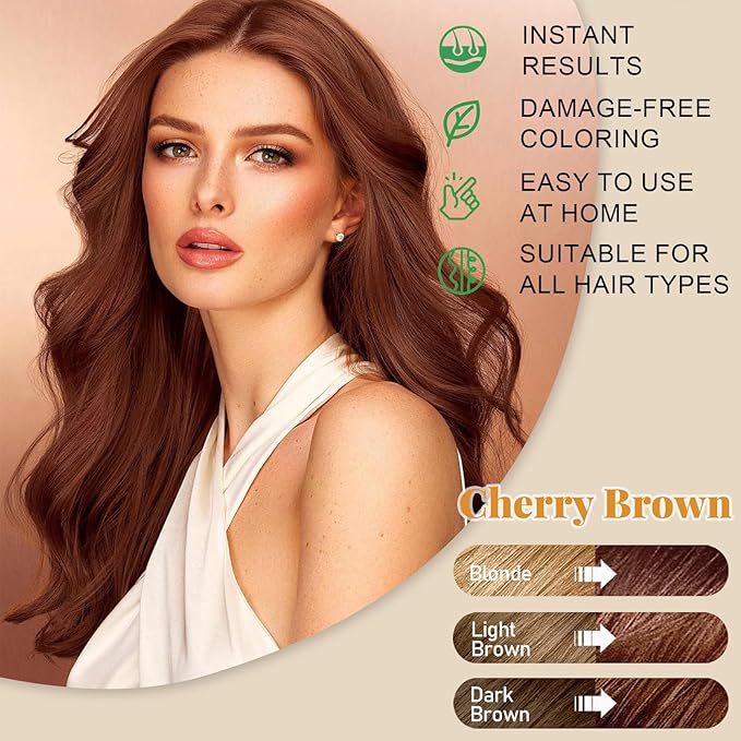 Cherry Brown Hair Color Shampoo Made with Argan Oil, 3 in 1 Instant Hair Dye Shampoo for Gray Hair, 4 Weeks of Vibrant Color, Semi-Permanent Hair Color Kit for All Hair Types, Women & Men, Easy to Use