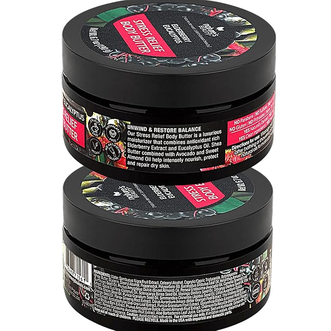 Nature's Beauty Elderberry Eucalyptus Stress Relief Body Butter Multi-Pack - Luxury Moisturizer, Unwind + Restore Your Skin, Made w/Shea Butter, Avocado + Sweet Almond Oil, 6.7 oz (2 Pack)