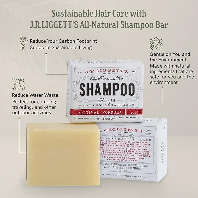 J·R·LIGGETT'S Shampoo Bar, Original Formula - Supports Strong and Healthy Hair - Nourish with Antioxidants and Vitamins - Detergent and Sulfate-Free - Set of Three 3.5 Ounce Bars